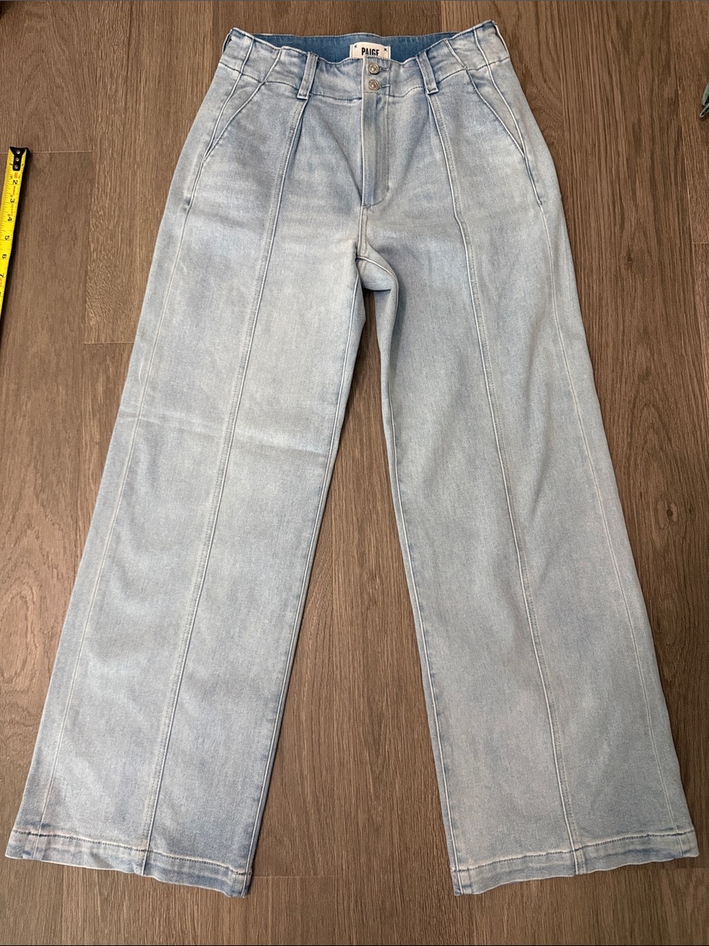 PAIGE Light Blue High-Rise Wide Leg Jeans with Front Seams